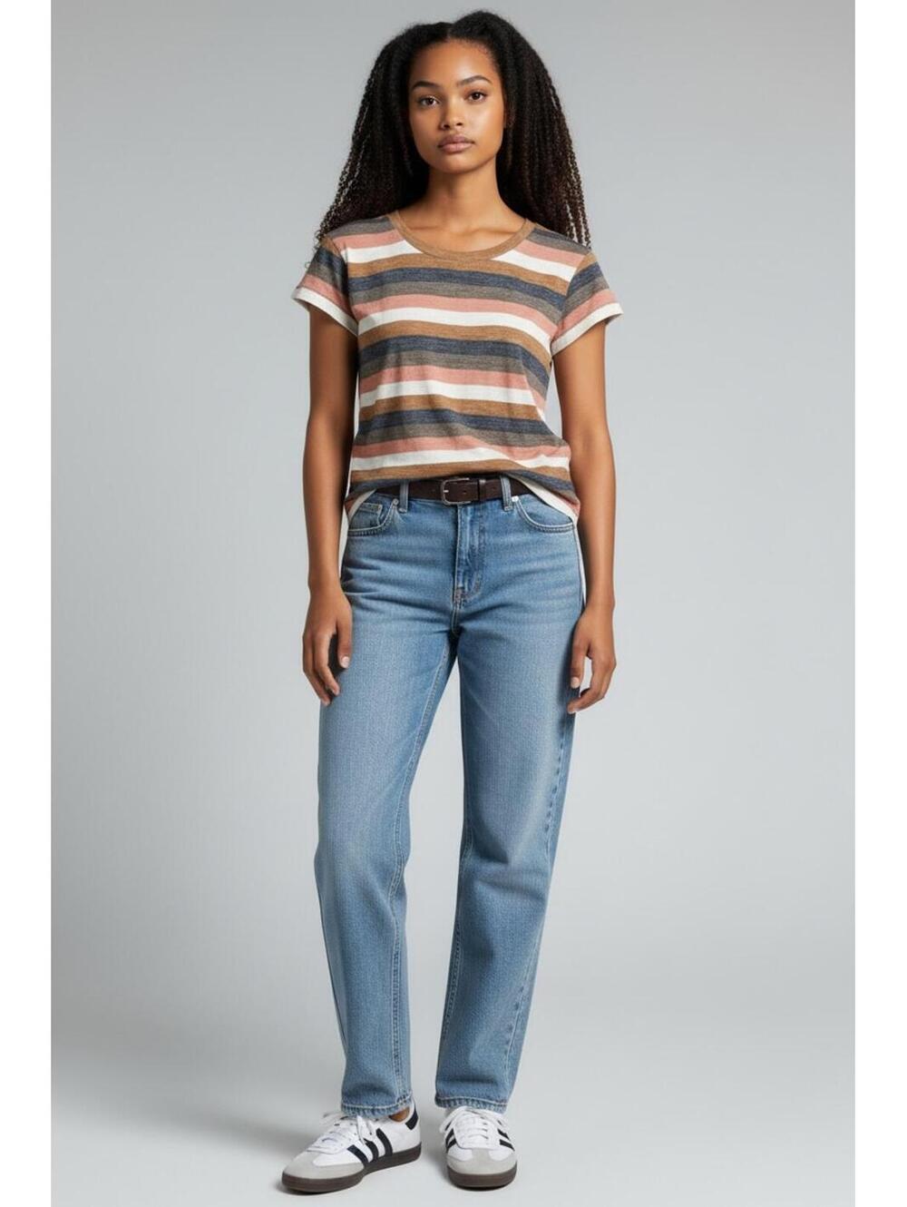 Madewell Retro Multicolor Striped Textured Crewneck T-Shirt, Size XS